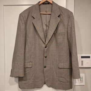 Vintage Riggings Men's Houndstooth Blazer Silk Wool Linen Sport Coat Brown 44R
